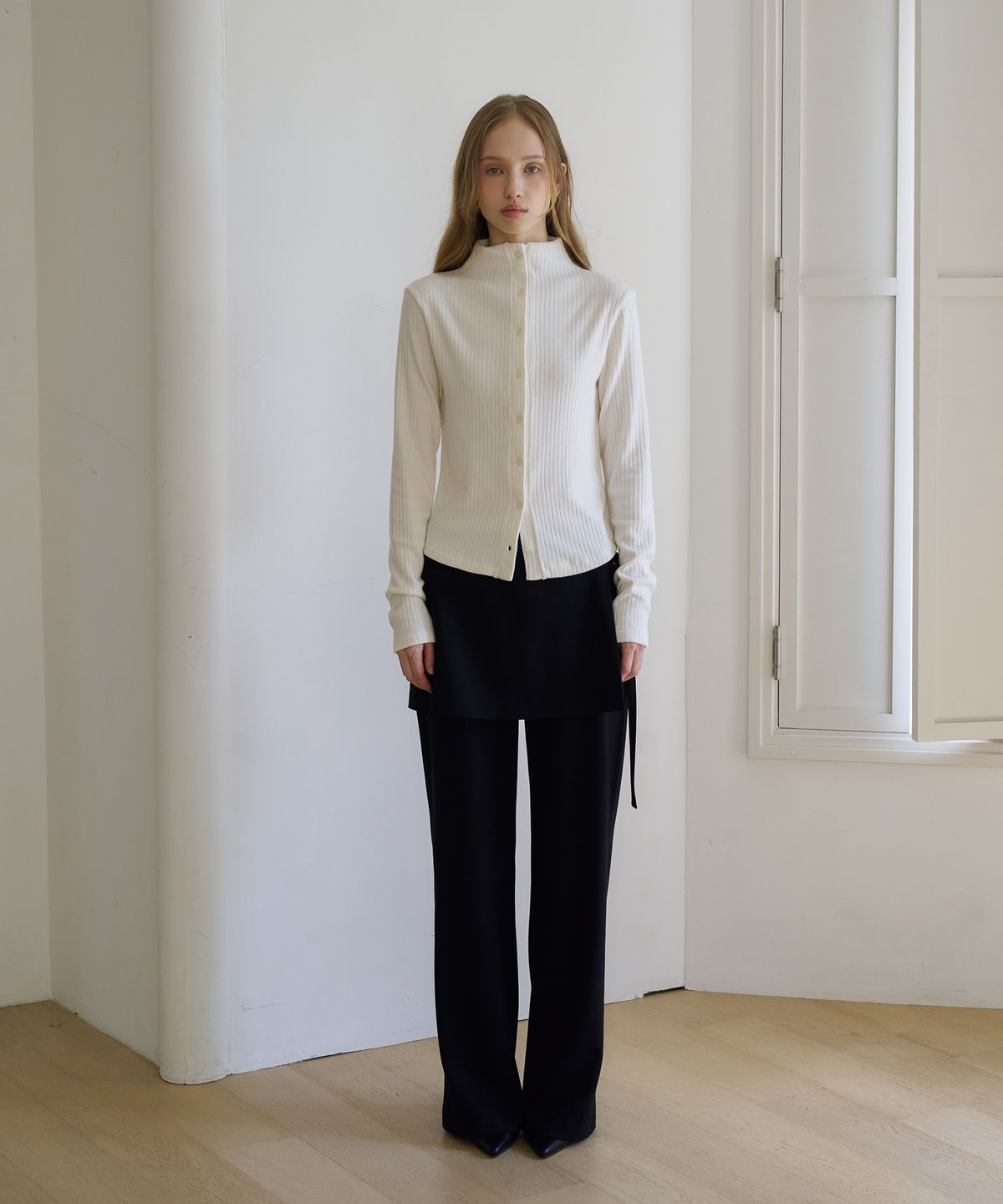 드헤베(DEHEVE) Wool Wrap Layered Pants [Black]