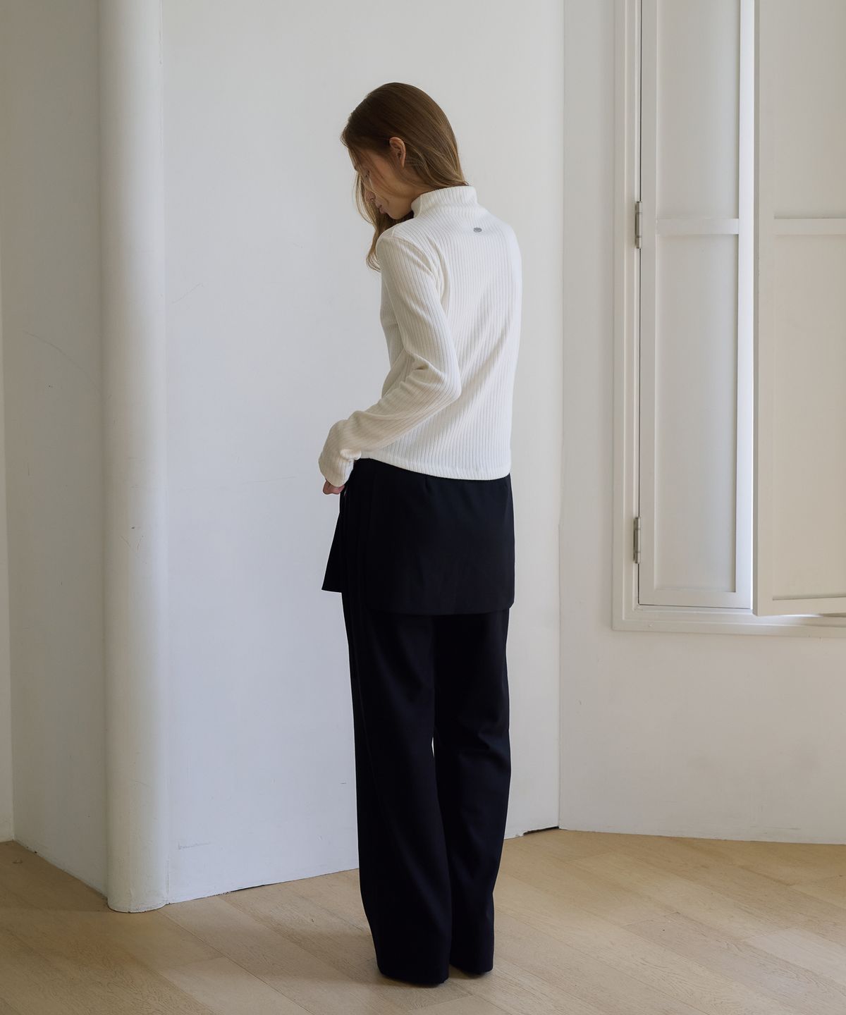 드헤베(DEHEVE) Wool Wrap Layered Pants [Black]