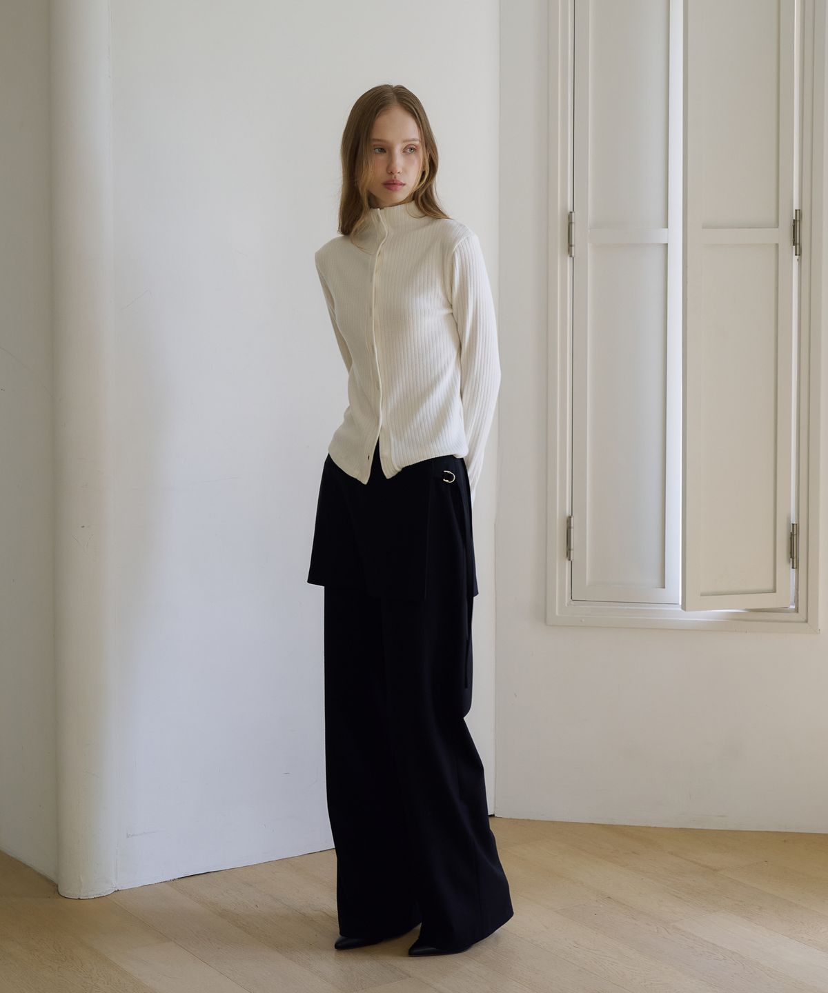 드헤베(DEHEVE) Wool Wrap Layered Pants [Black]