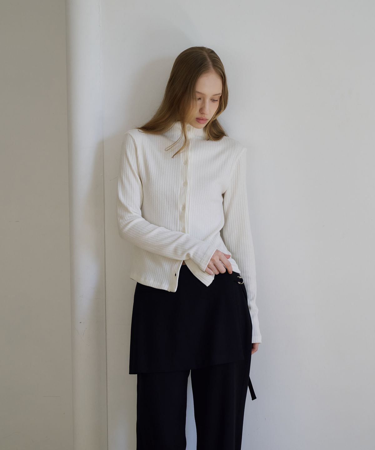 드헤베(DEHEVE) Wool Wrap Layered Pants [Black]
