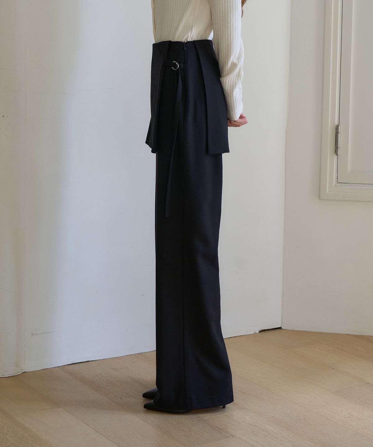 드헤베(DEHEVE) Wool Wrap Layered Pants [Black]