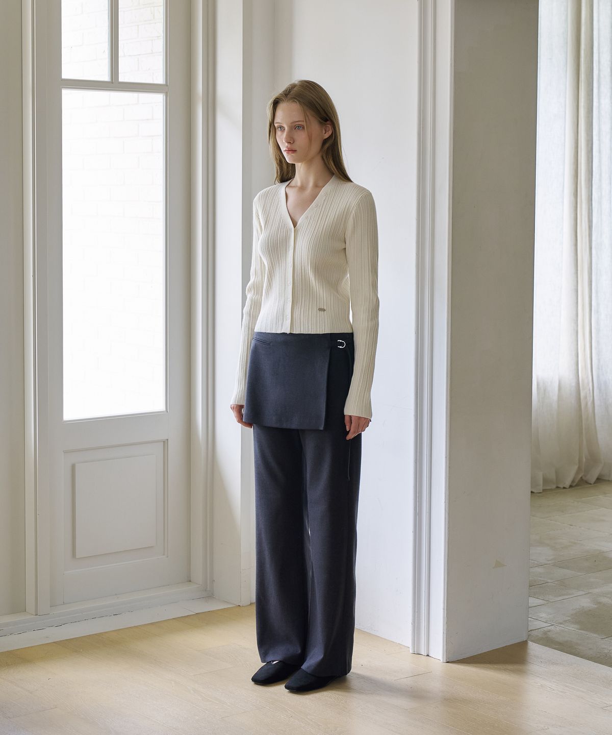 드헤베(DEHEVE) Wool Wrap Layered Pants [Charcoal]