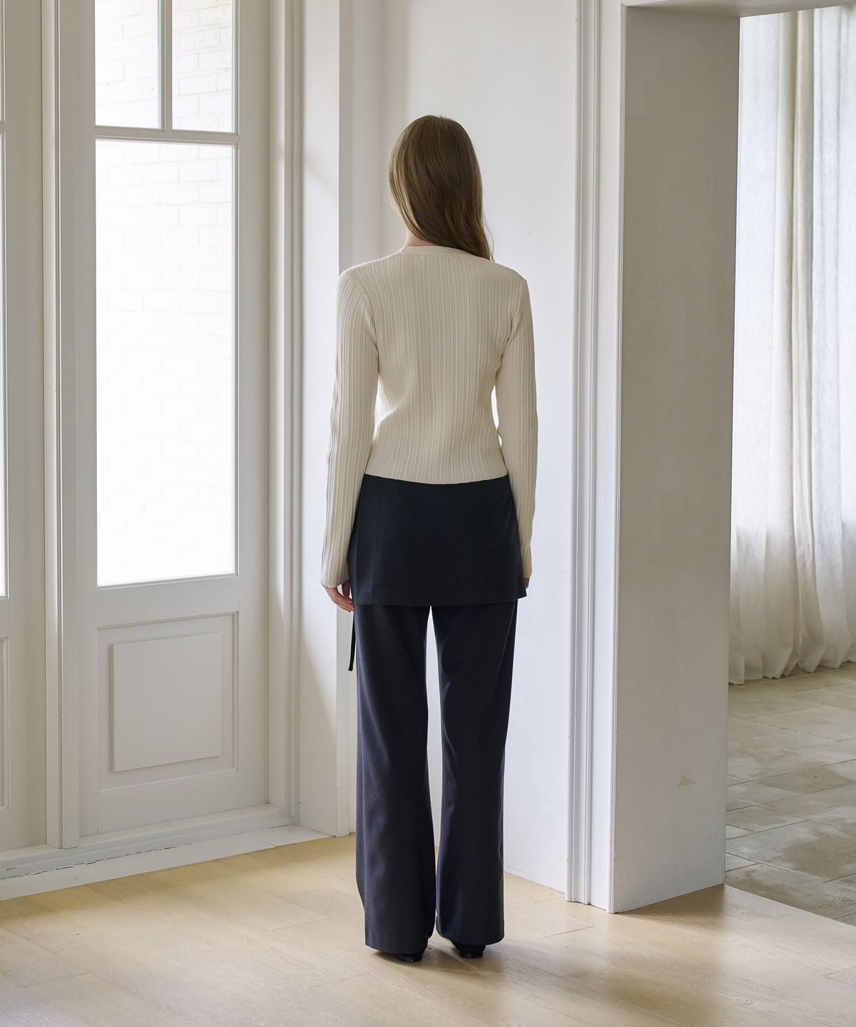 드헤베(DEHEVE) Wool Wrap Layered Pants [Charcoal]