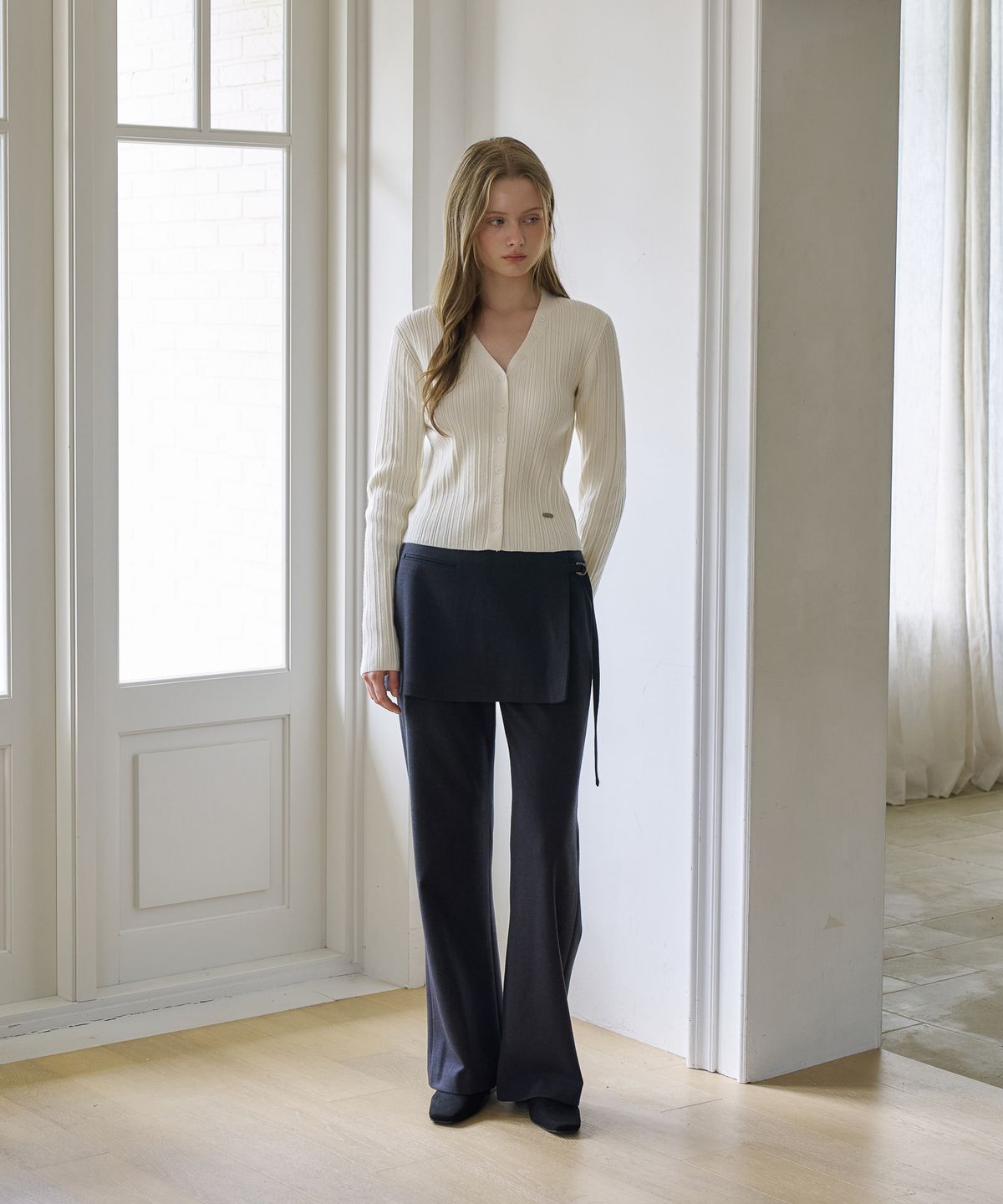 드헤베(DEHEVE) Wool Wrap Layered Pants [Charcoal]