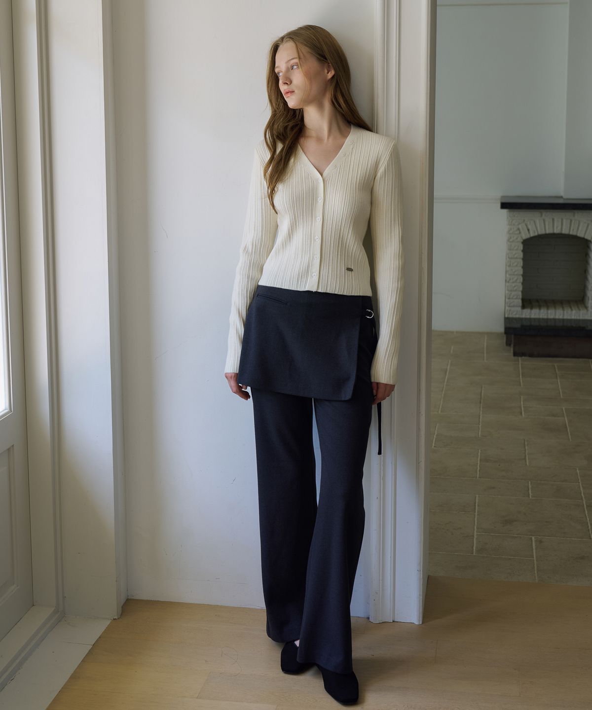 드헤베(DEHEVE) Wool Wrap Layered Pants [Charcoal]