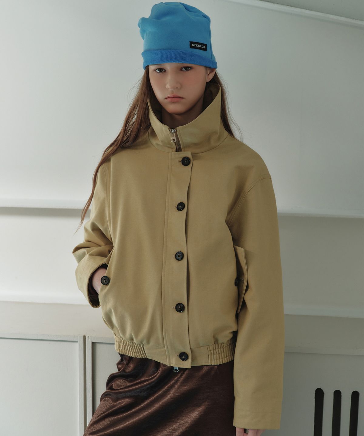 닉앤니콜(NICK&NICOLE) HIGH NECK ZIP-UP JACKET_BEIGE