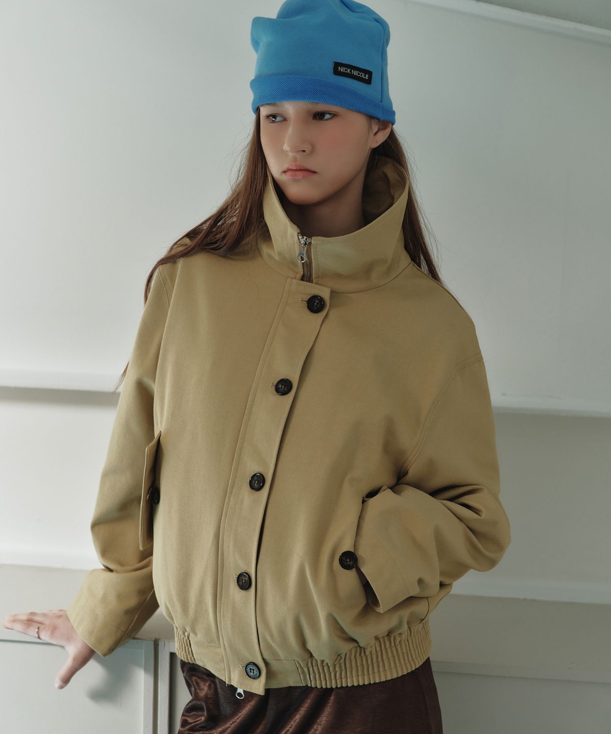 닉앤니콜(NICK&NICOLE) HIGH NECK ZIP-UP JACKET_BEIGE
