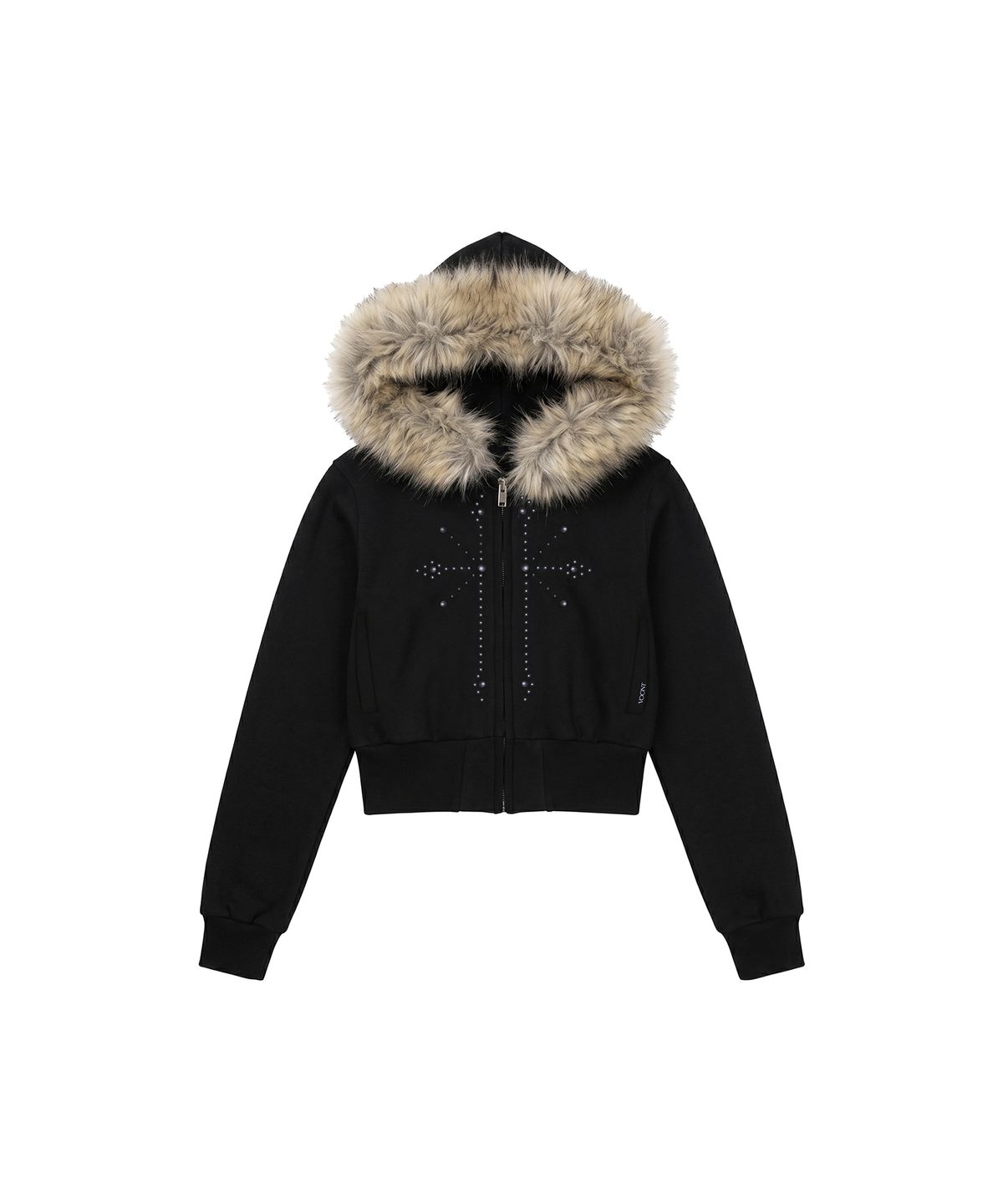 분트(VOONT) Slim Fit Fur Trimming Hood Zip-Up (BLACK)