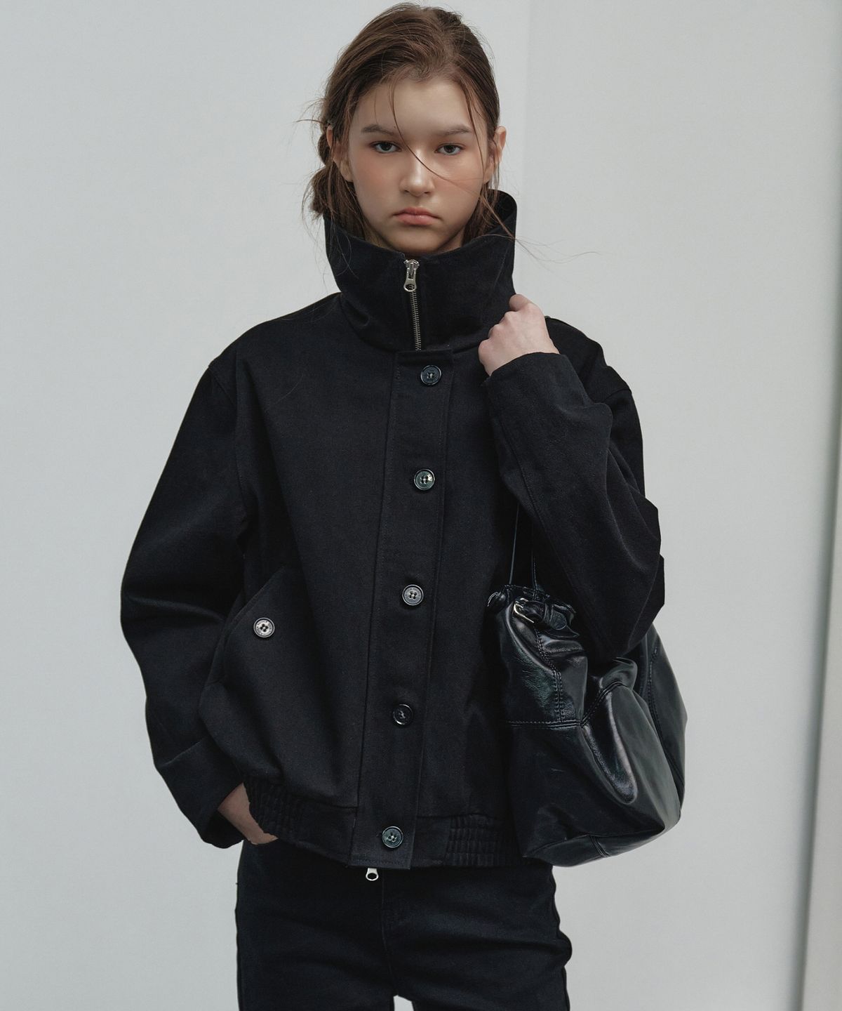 닉앤니콜(NICK&NICOLE) HIGH NECK ZIP-UP JACKET_BLACK