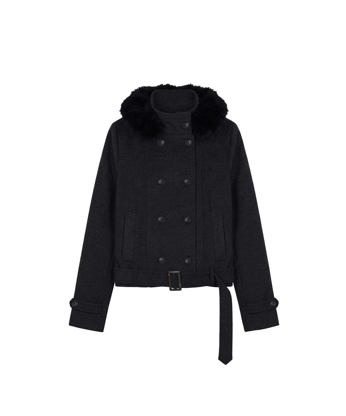 분트(VOONT) Double Hood Shearling Cropped Coat (BLACK)
