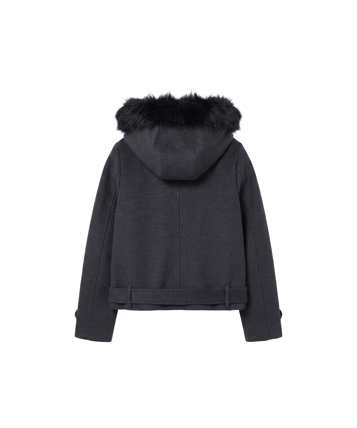 분트(VOONT) Double Hood Shearling Cropped Coat (CHARCOAL)