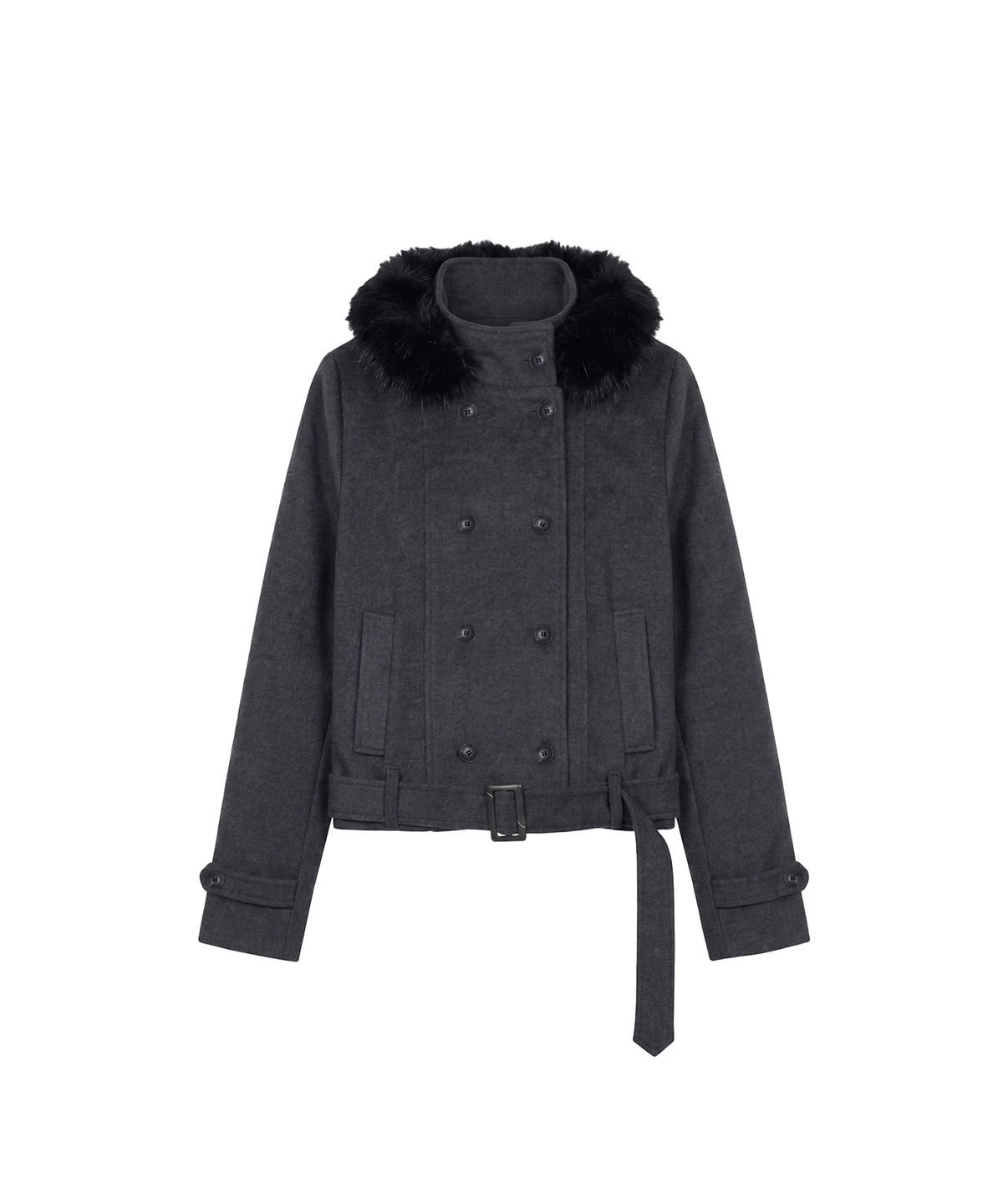 분트(VOONT) Double Hood Shearling Cropped Coat (CHARCOAL)