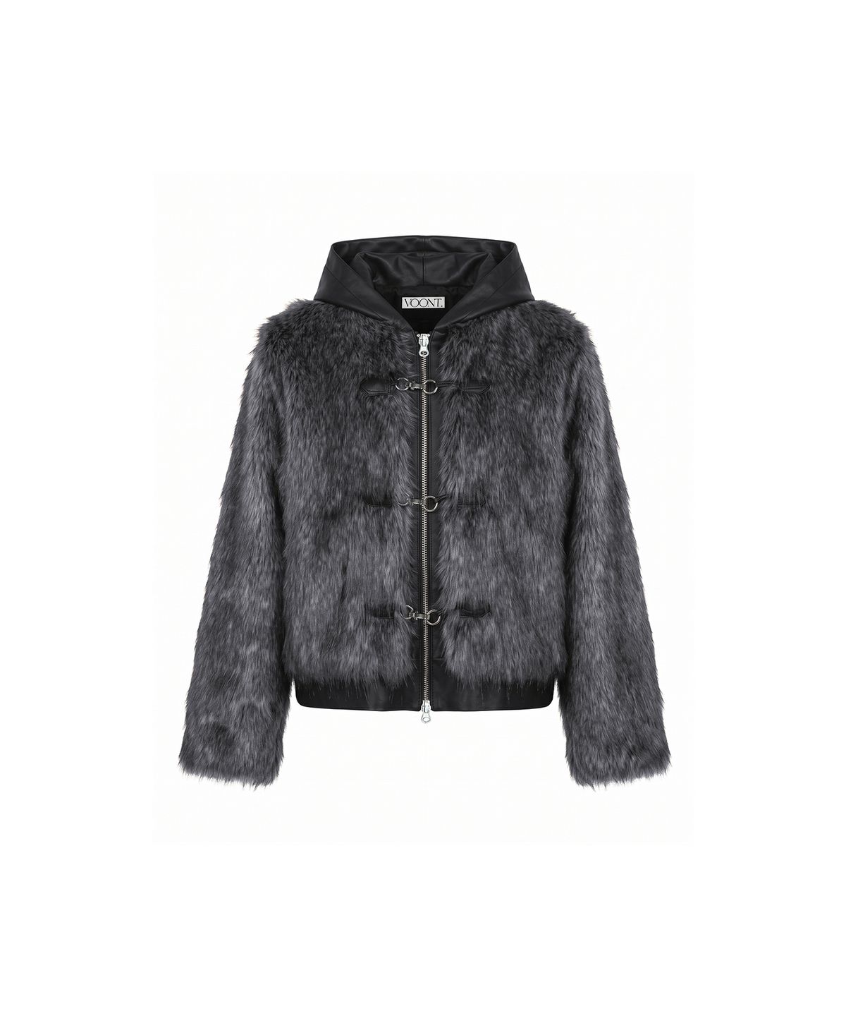 분트(VOONT) Fuzzy Leather Fur Hood Zip-Up (GRAY)