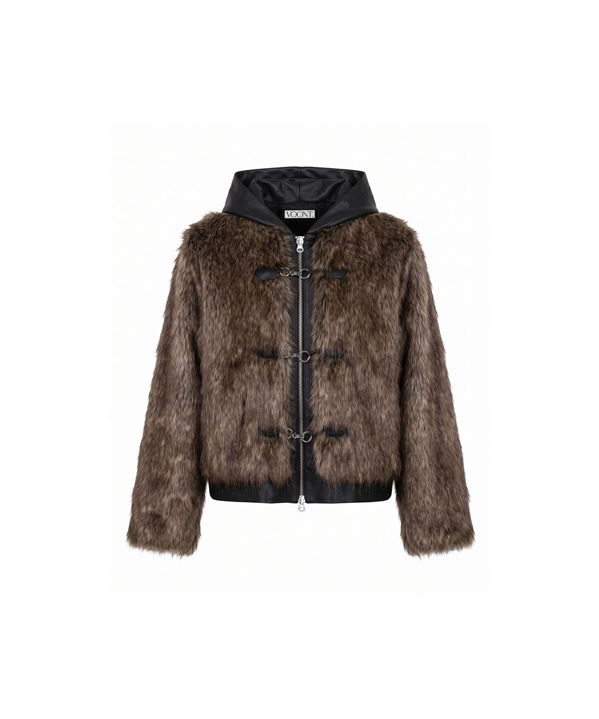 분트(VOONT) Fuzzy Leather Fur Hood Zip-Up (BROWN)