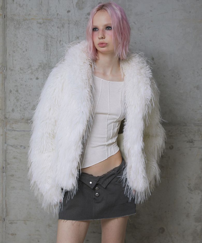 Reversible Shearling Mustang Coat (IVORY)