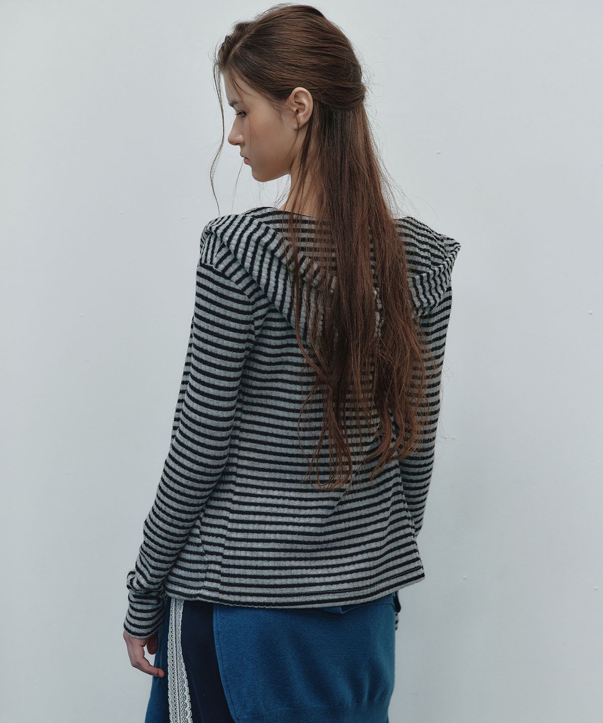 닉앤니콜(NICK&NICOLE) STRIPE SLIM HOOD ZIP-UP_GRAY