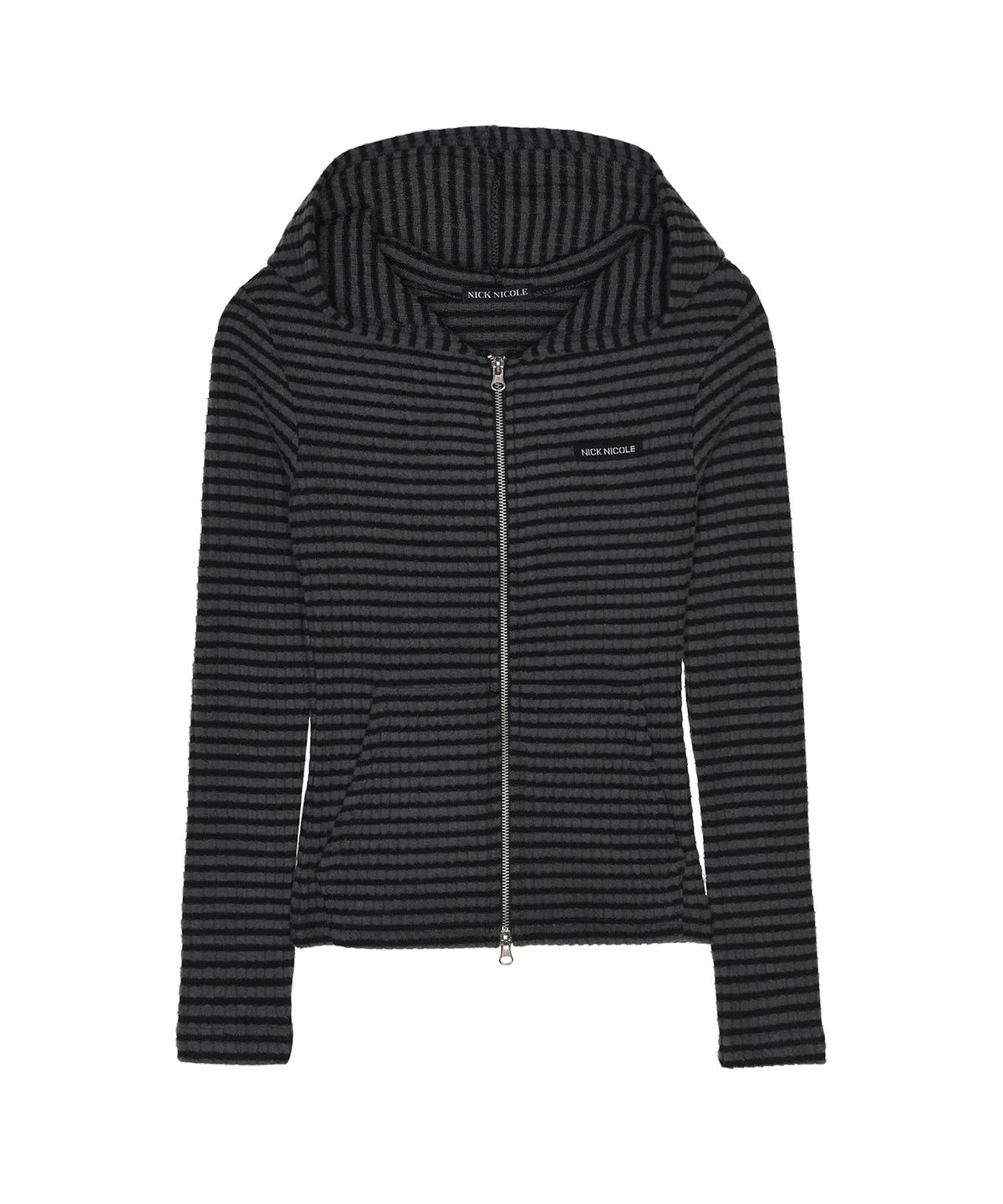 닉앤니콜(NICK&NICOLE) STRIPE SLIM HOOD ZIP-UP_BLACK