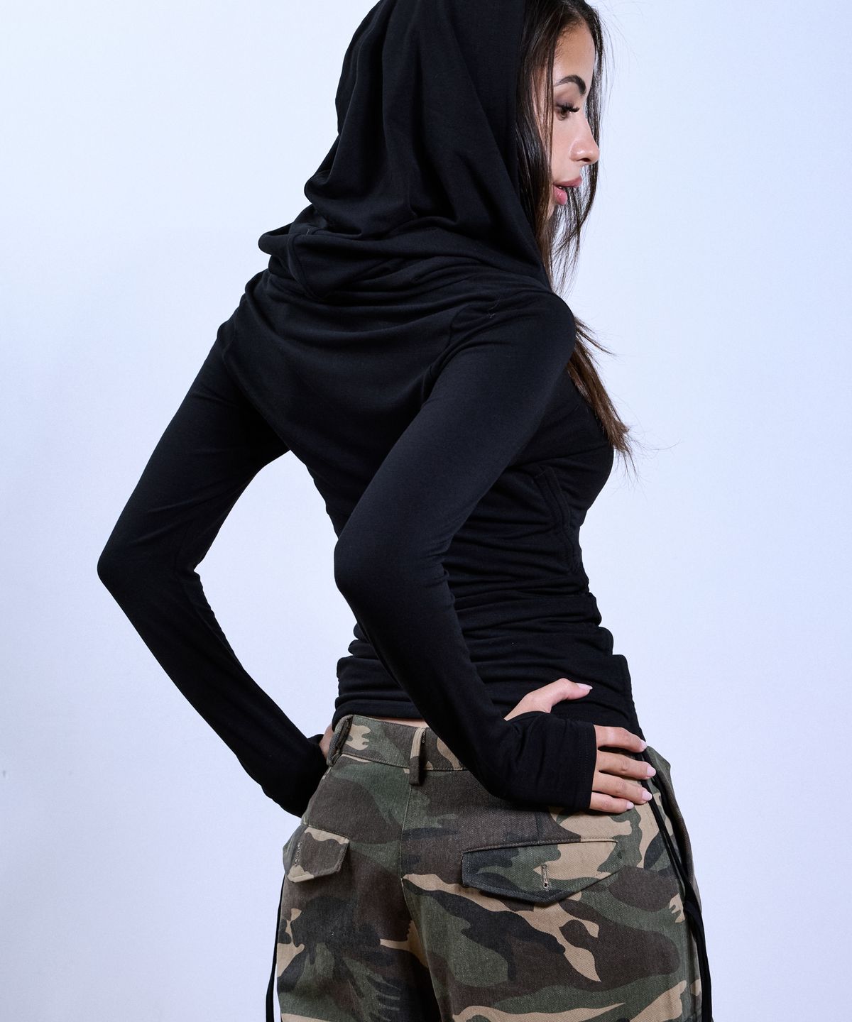 쿨시스(COOLSIS) CS DRAPE HOOD STRING TOP-081 (BLACK)