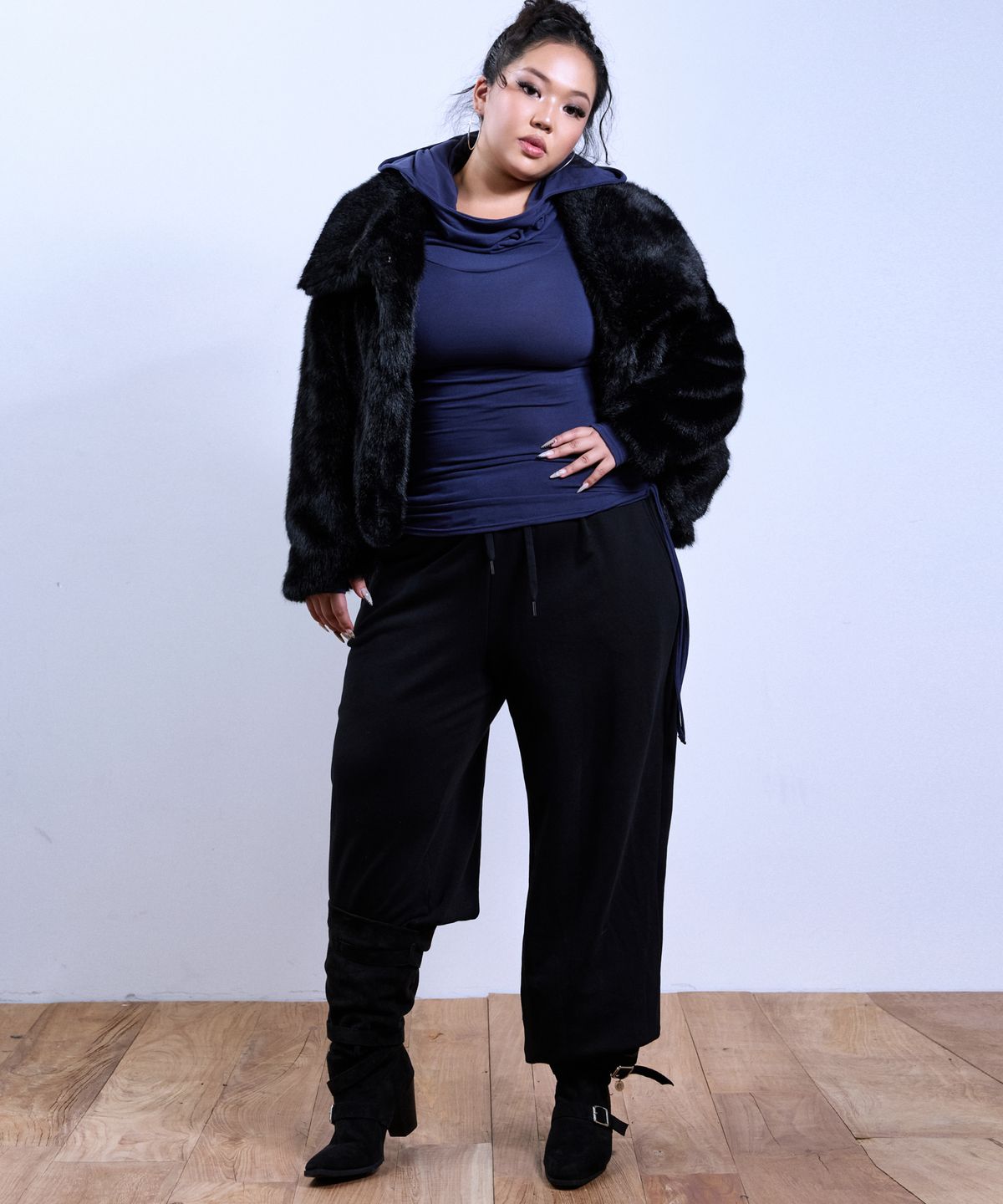 쿨시스(COOLSIS) CS DRAPE HOOD STRING TOP-081 (NAVY)
