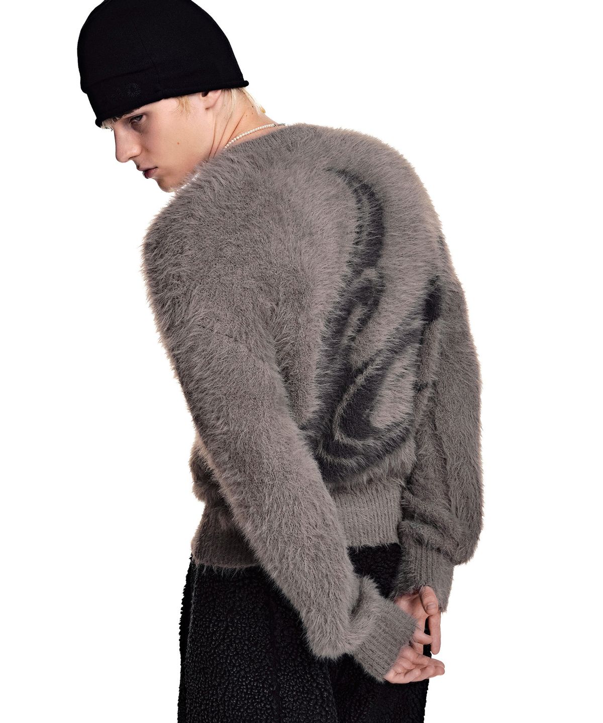 세컨모놀로그(SECONDMONO) Hairy Graphic Henley Knit [DBEIGE]_SEKT039DBEIGE