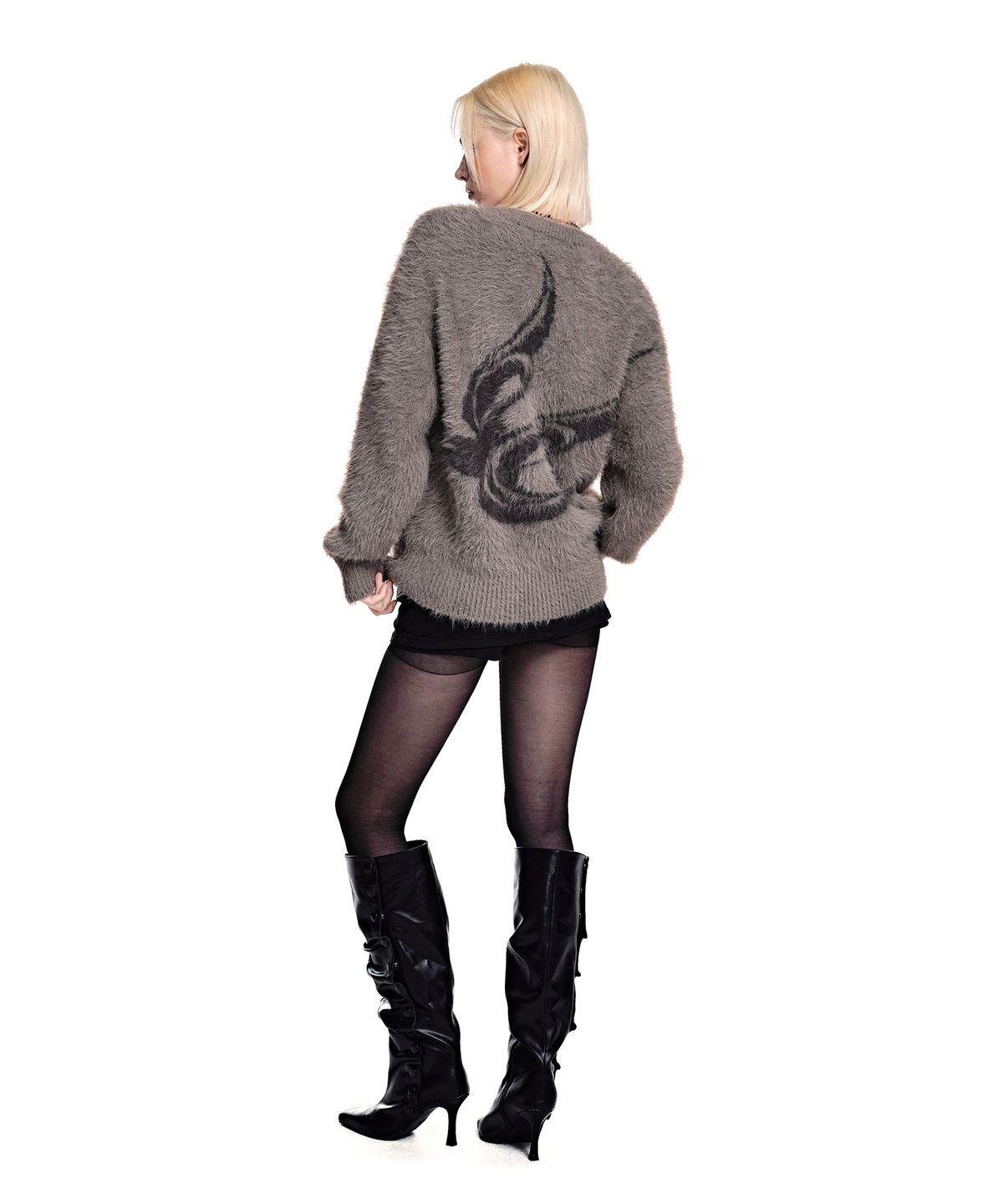 세컨모놀로그(SECONDMONO) Hairy Graphic Henley Knit [DBEIGE]_SEKT039DBEIGE
