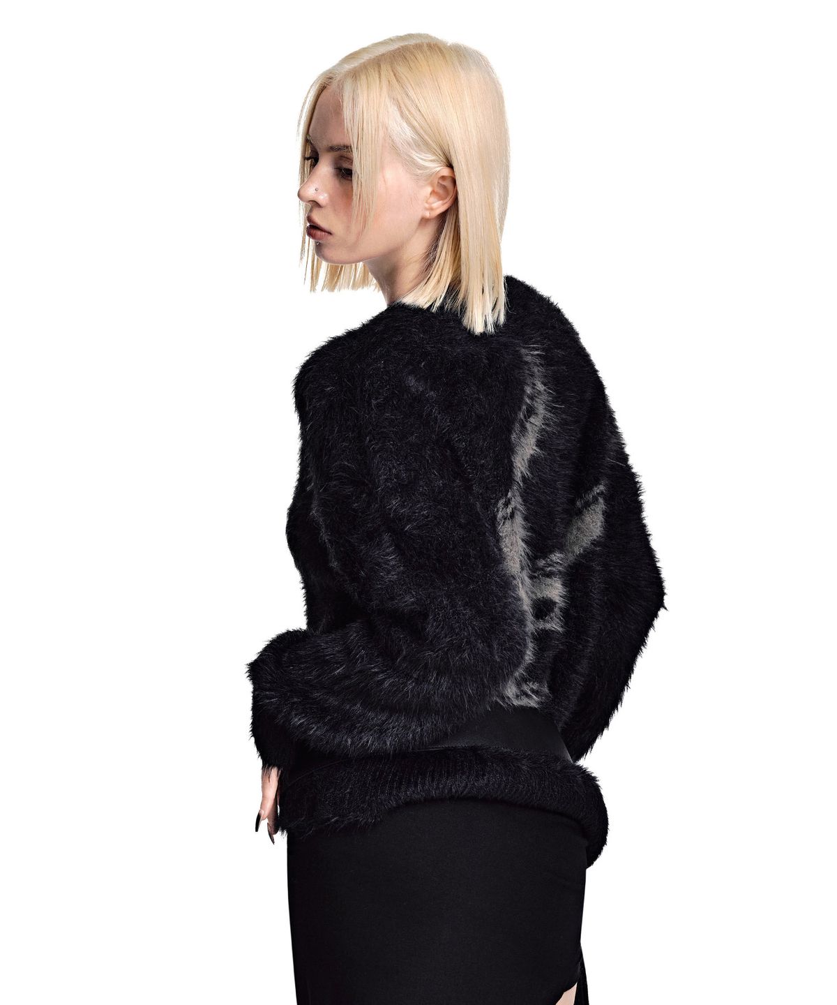 세컨모놀로그(SECONDMONO) Hairy Graphic Henley Knit [BLACK]_SEKT039BLACK