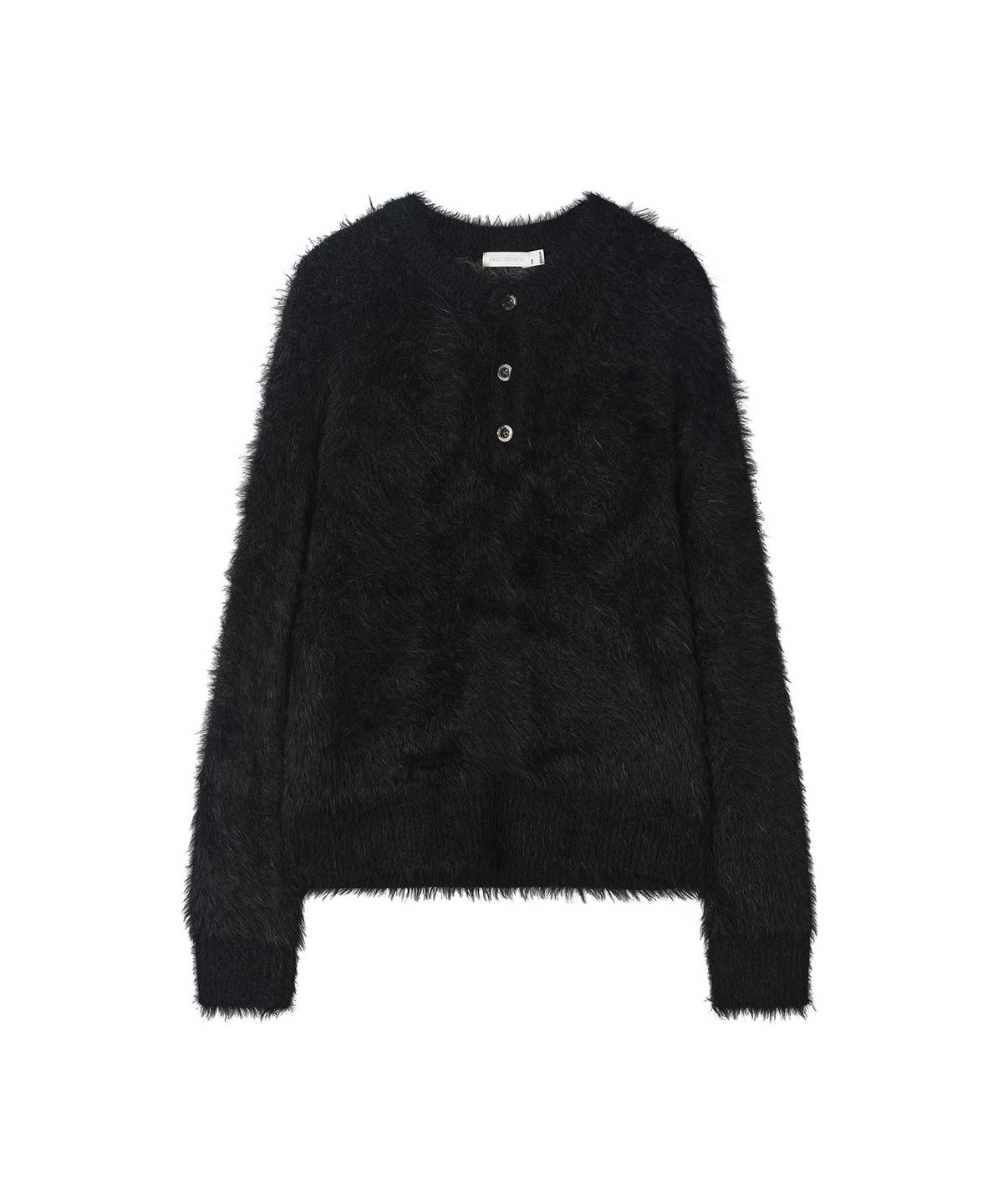 세컨모놀로그(SECONDMONO) Hairy Graphic Henley Knit [BLACK]_SEKT039BLACK