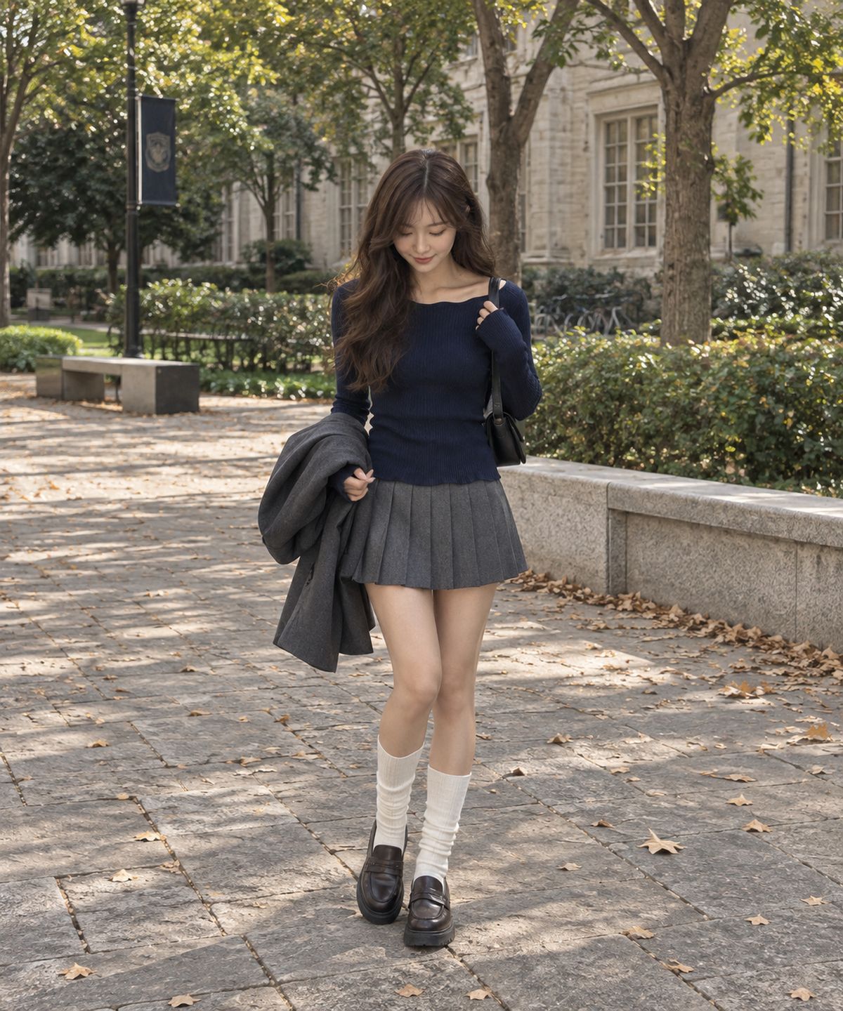 콜릿(KOLEAT) 데일리 플리츠 프리미엄 긴팔티 롱슬리브 [딥네이비] 6261