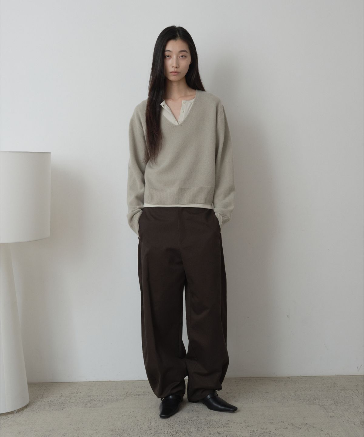 프롬웨얼(FROMWHERE) 헨리넥 롱 슬리브 Beige