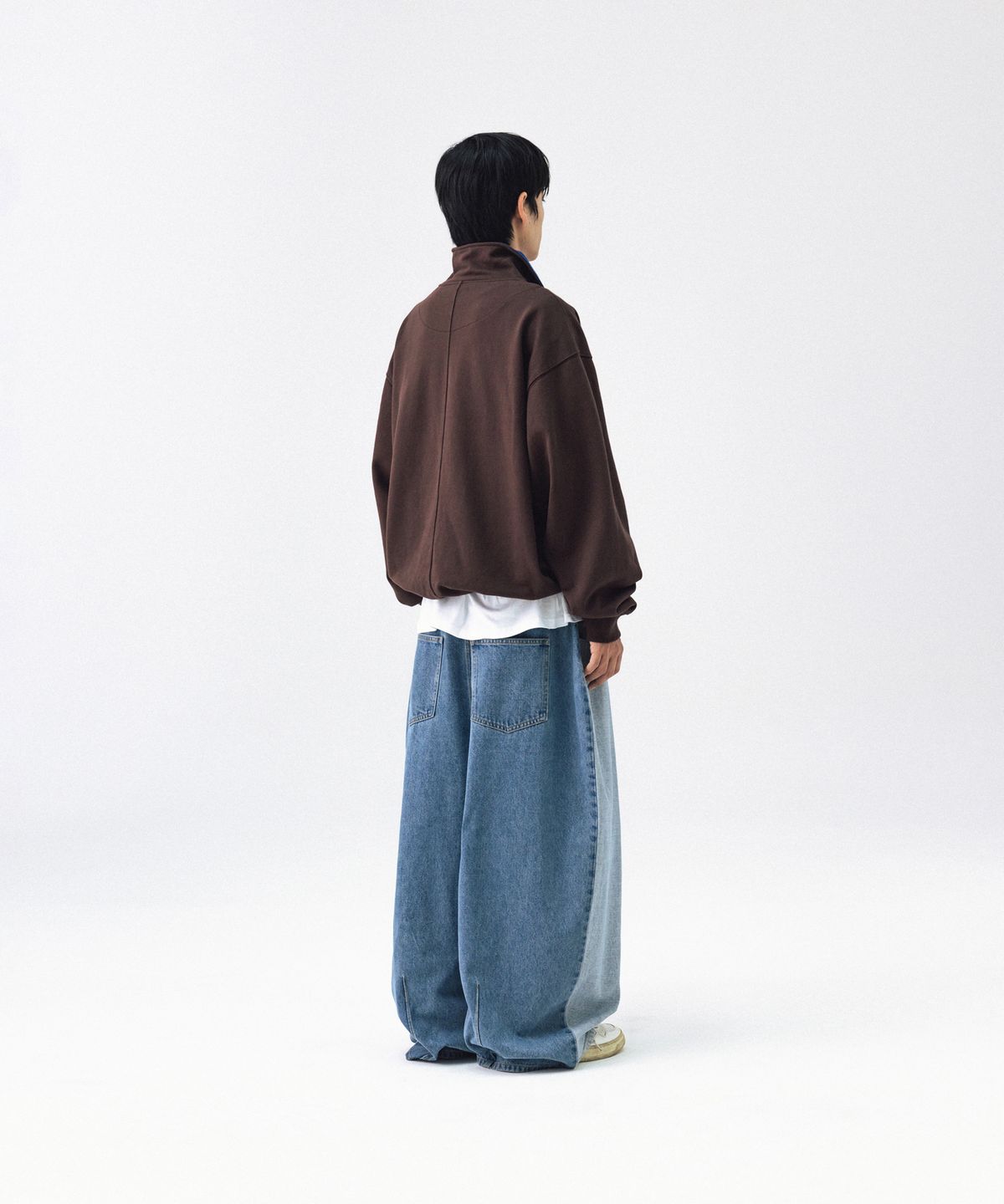 앵글런(ANGLAN) Color Line Sweat Half-Zip - Brown
