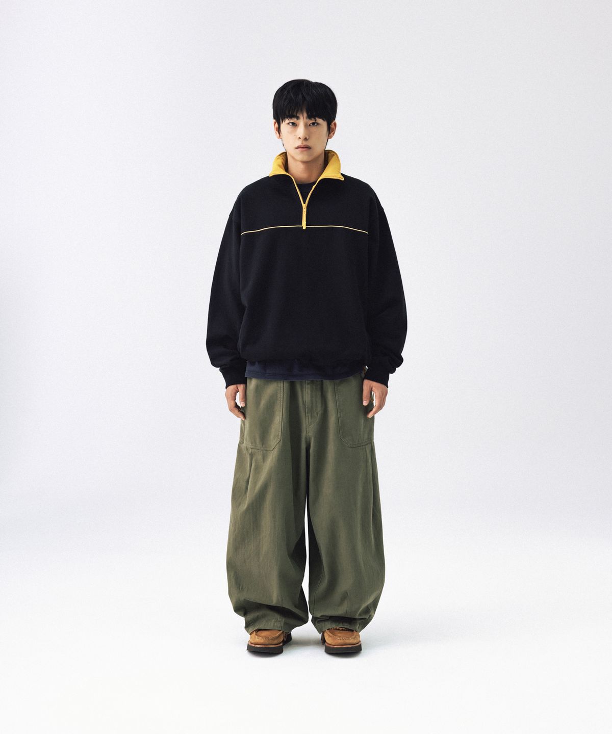 앵글런(ANGLAN) Color Line Sweat Half-Zip - Black