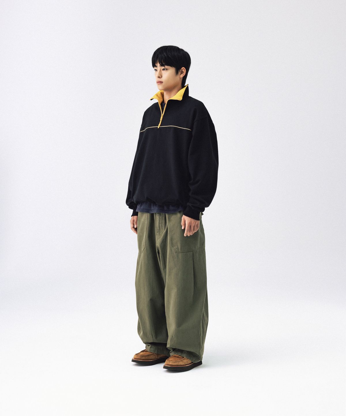 앵글런(ANGLAN) Color Line Sweat Half-Zip - Black