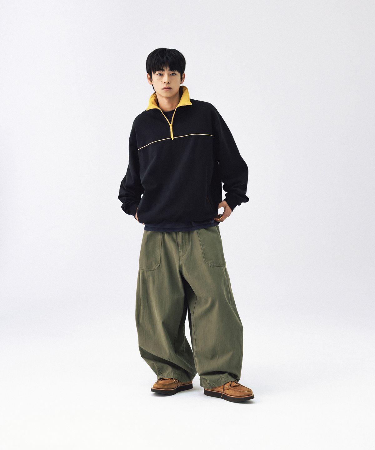 앵글런(ANGLAN) Color Line Sweat Half-Zip - Black