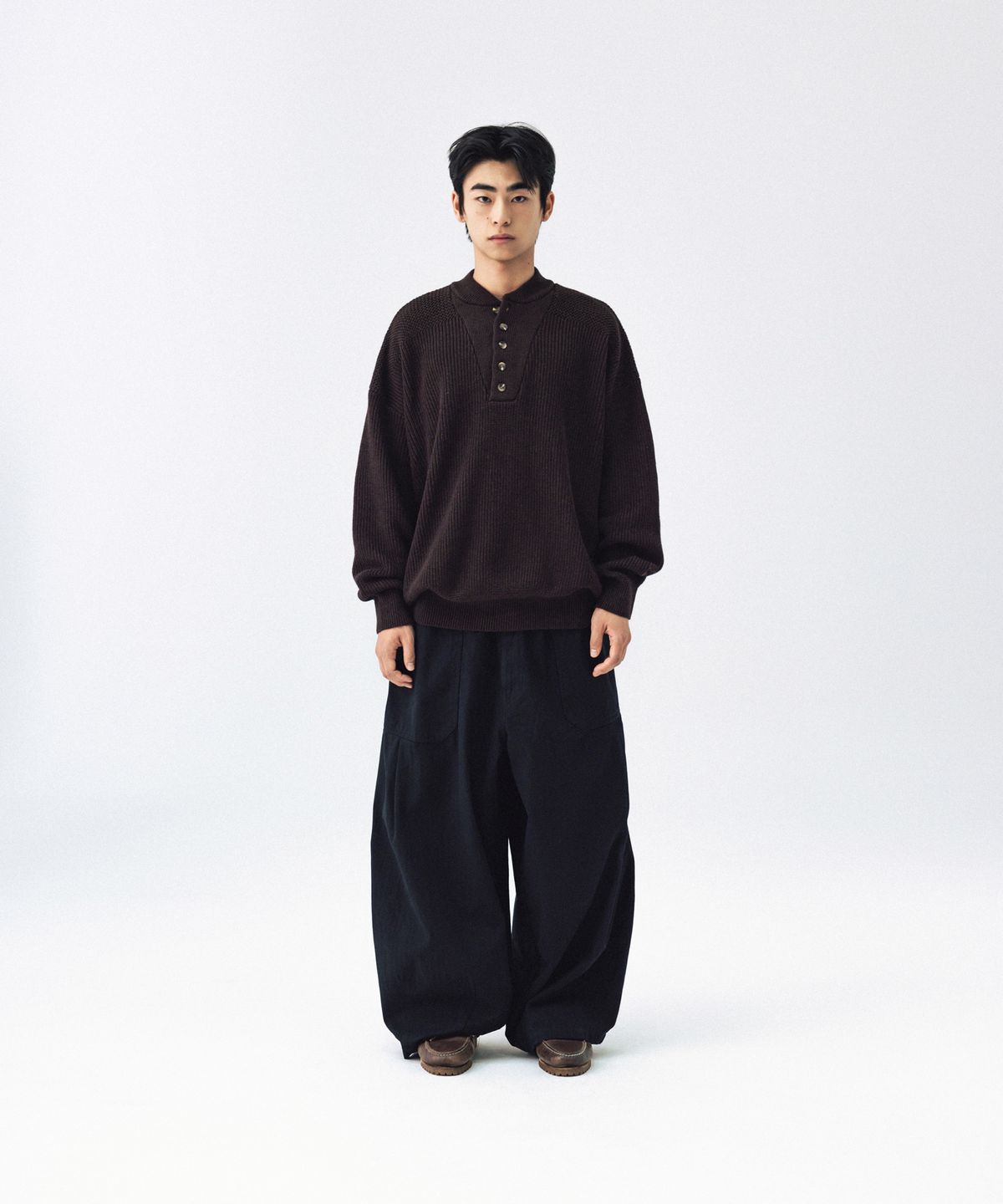 앵글런(ANGLAN) Military Button Knit Pullover - Brown