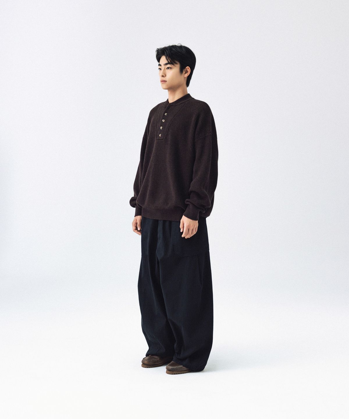 앵글런(ANGLAN) Military Button Knit Pullover - Brown