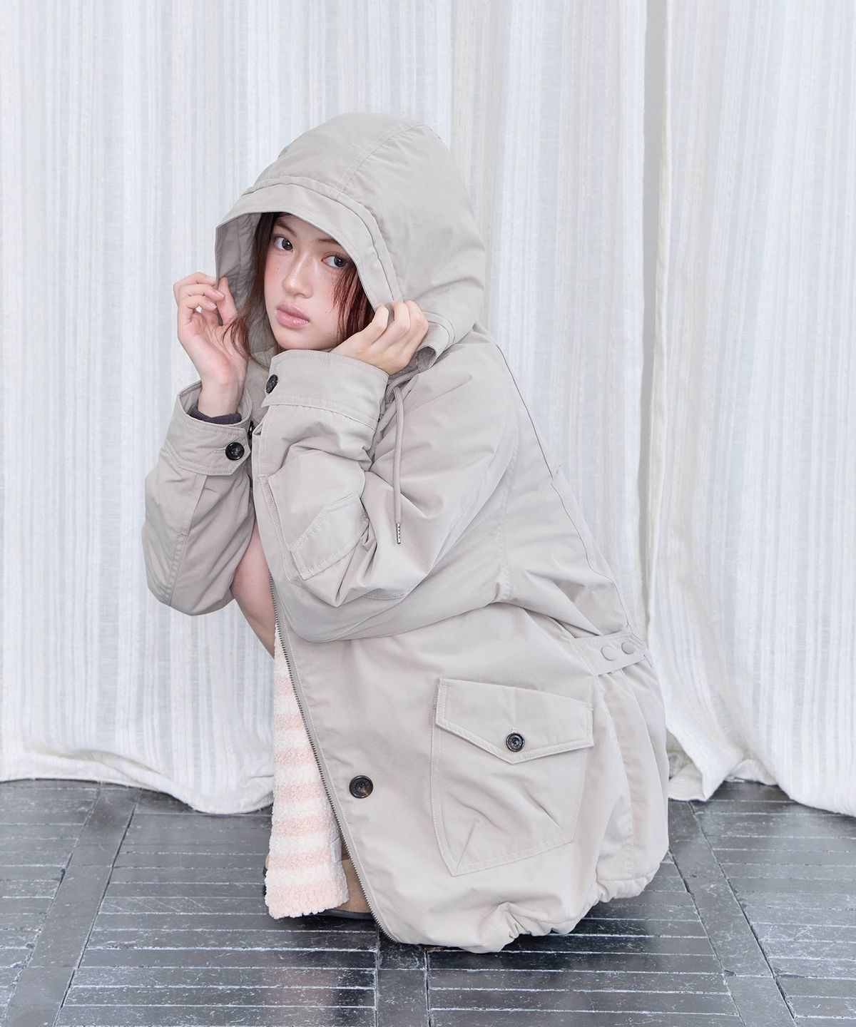 미레코(MIRECO) HOODED LONG FIELD PARKA TAUPE BEIGE