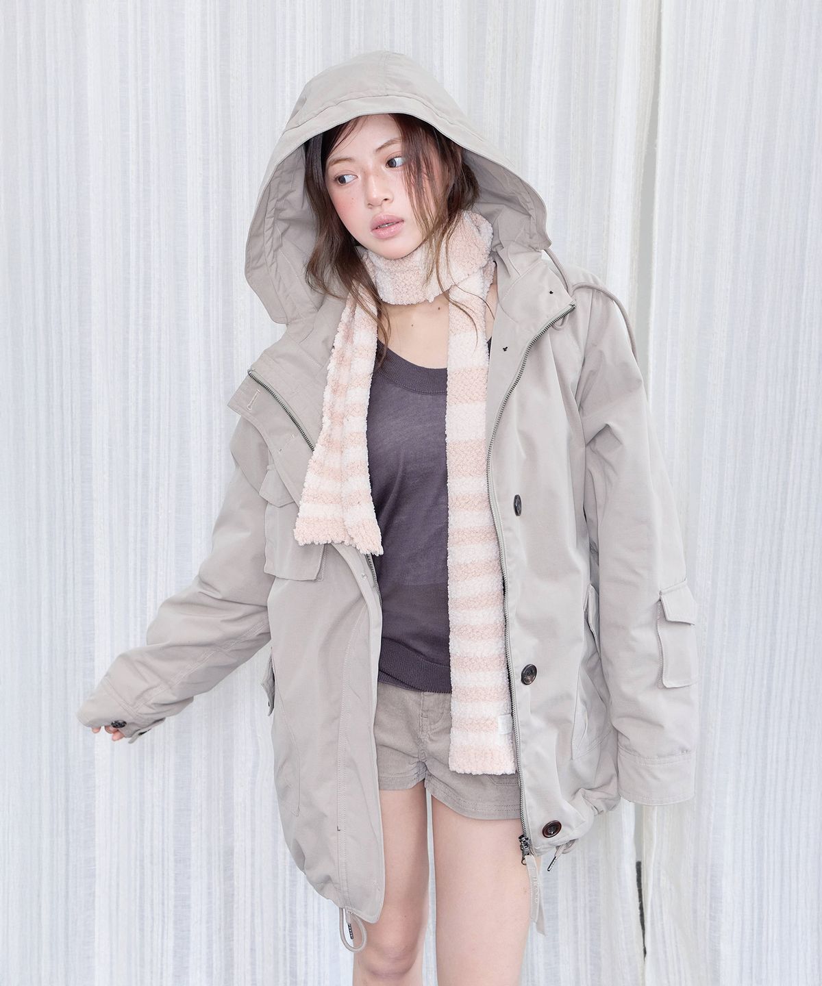 미레코(MIRECO) HOODED LONG FIELD PARKA TAUPE BEIGE