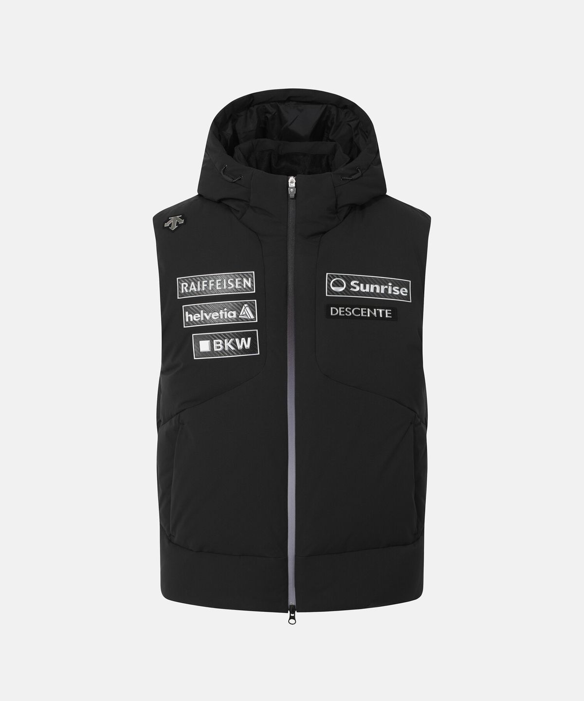 데상트(DESCENTE) 스위스 스키 중경량 후드형 다운 베스트 블랙 A 타입 SR423SDVO1