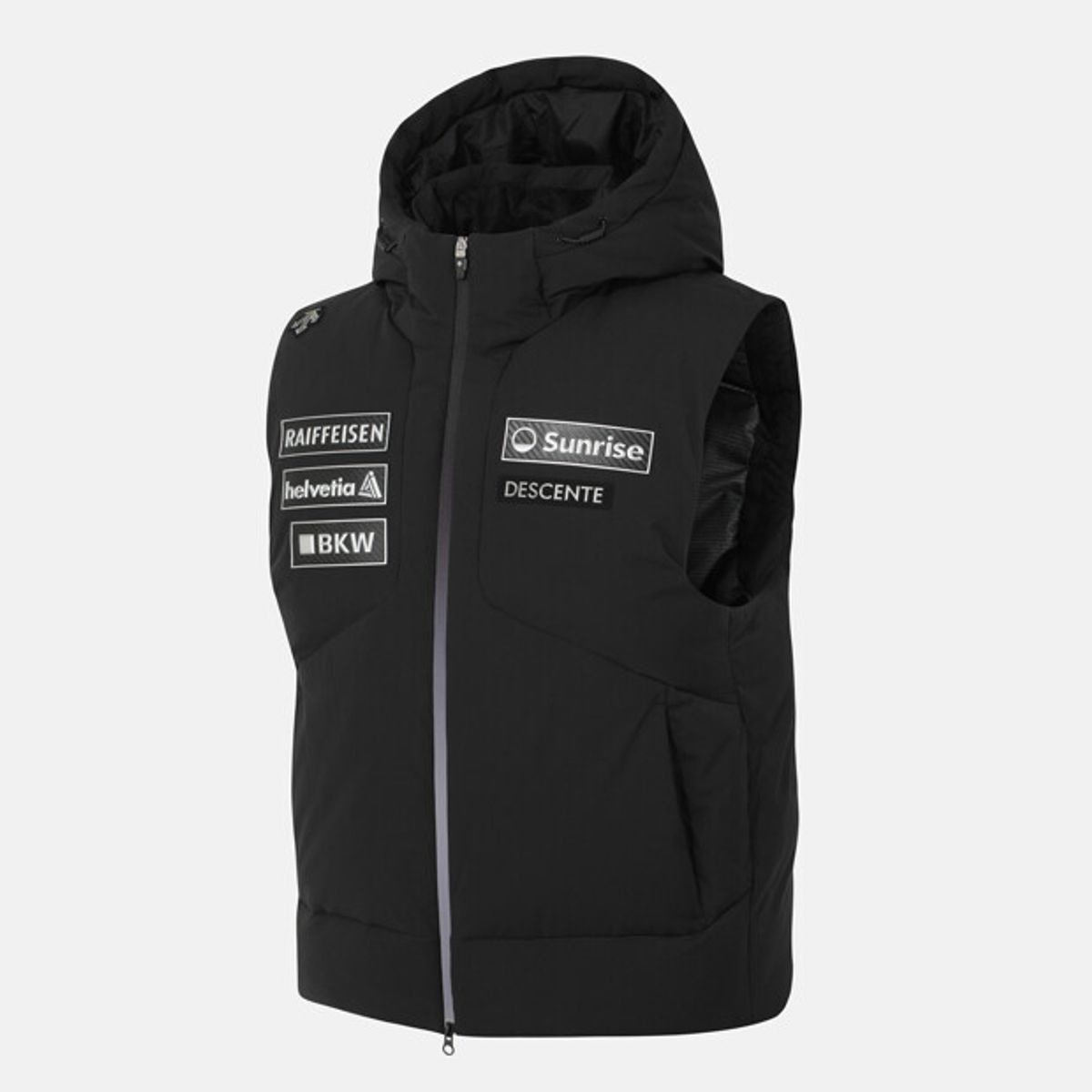 데상트(DESCENTE) 스위스 스키 중경량 후드형 다운 베스트 블랙 A 타입 SR423SDVO1