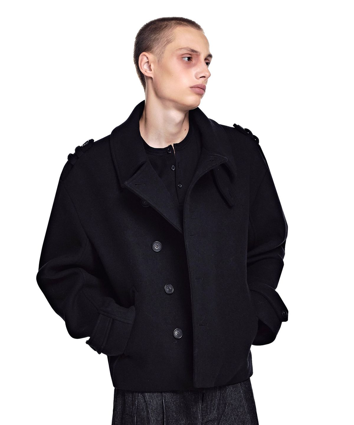 세컨모놀로그(SECONDMONO) Military Pea Coat [BLACK]_SECT001BLACK