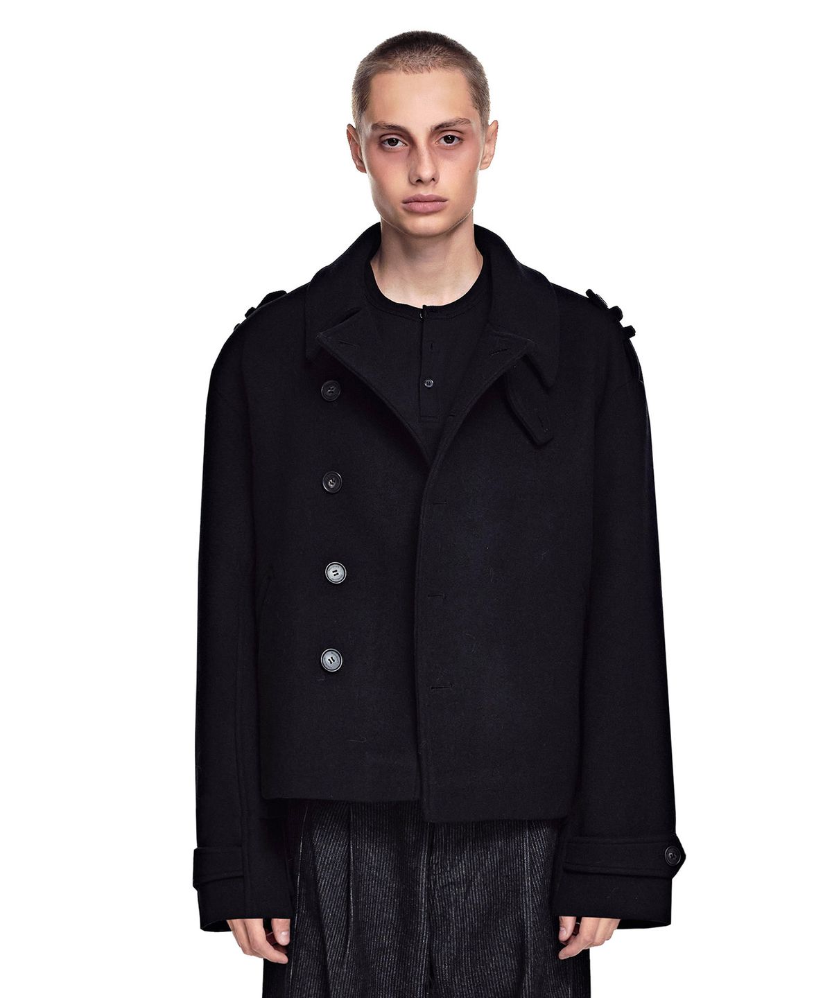세컨모놀로그(SECONDMONO) Military Pea Coat [BLACK]_SECT001BLACK
