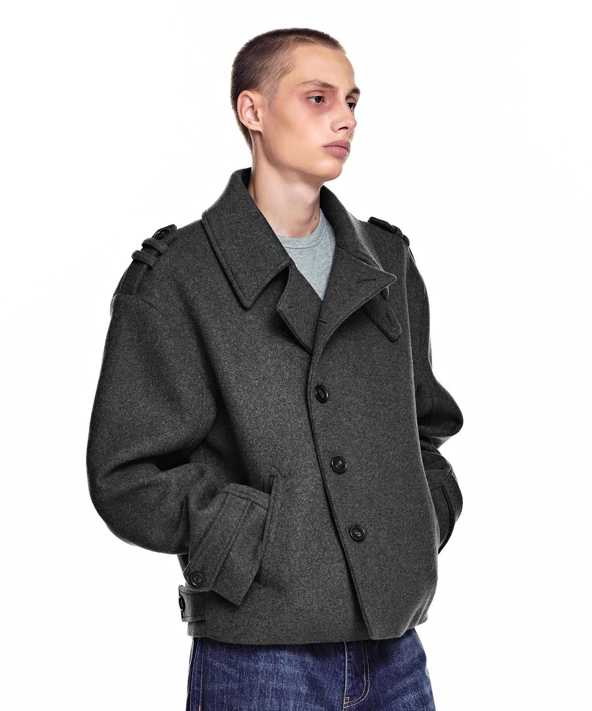 세컨모놀로그(SECONDMONO) Military Pea Coat [CHARCOAL]_SECT001CHARCOAL