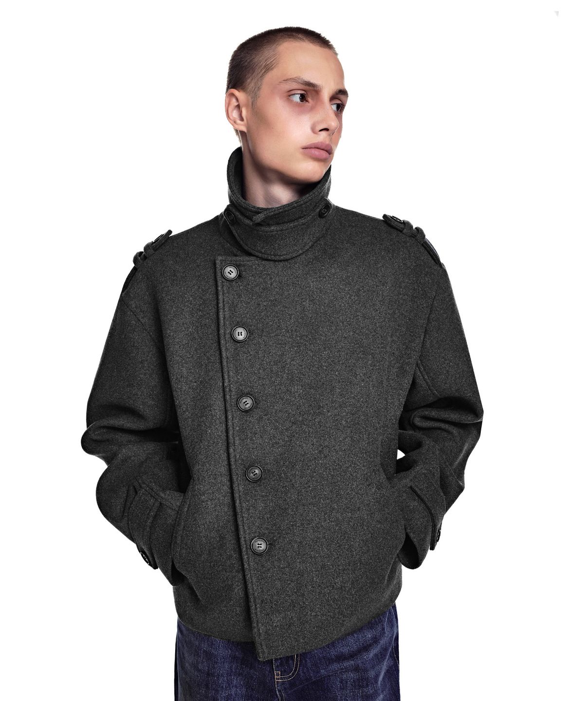 세컨모놀로그(SECONDMONO) Military Pea Coat [CHARCOAL]_SECT001CHARCOAL