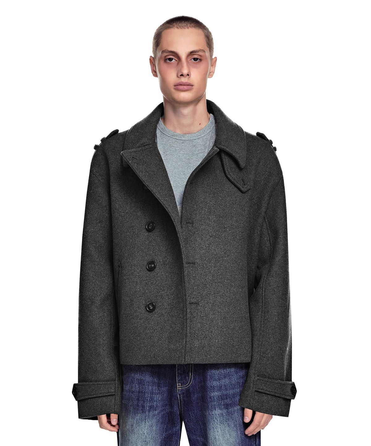세컨모놀로그(SECONDMONO) Military Pea Coat [CHARCOAL]_SECT001CHARCOAL