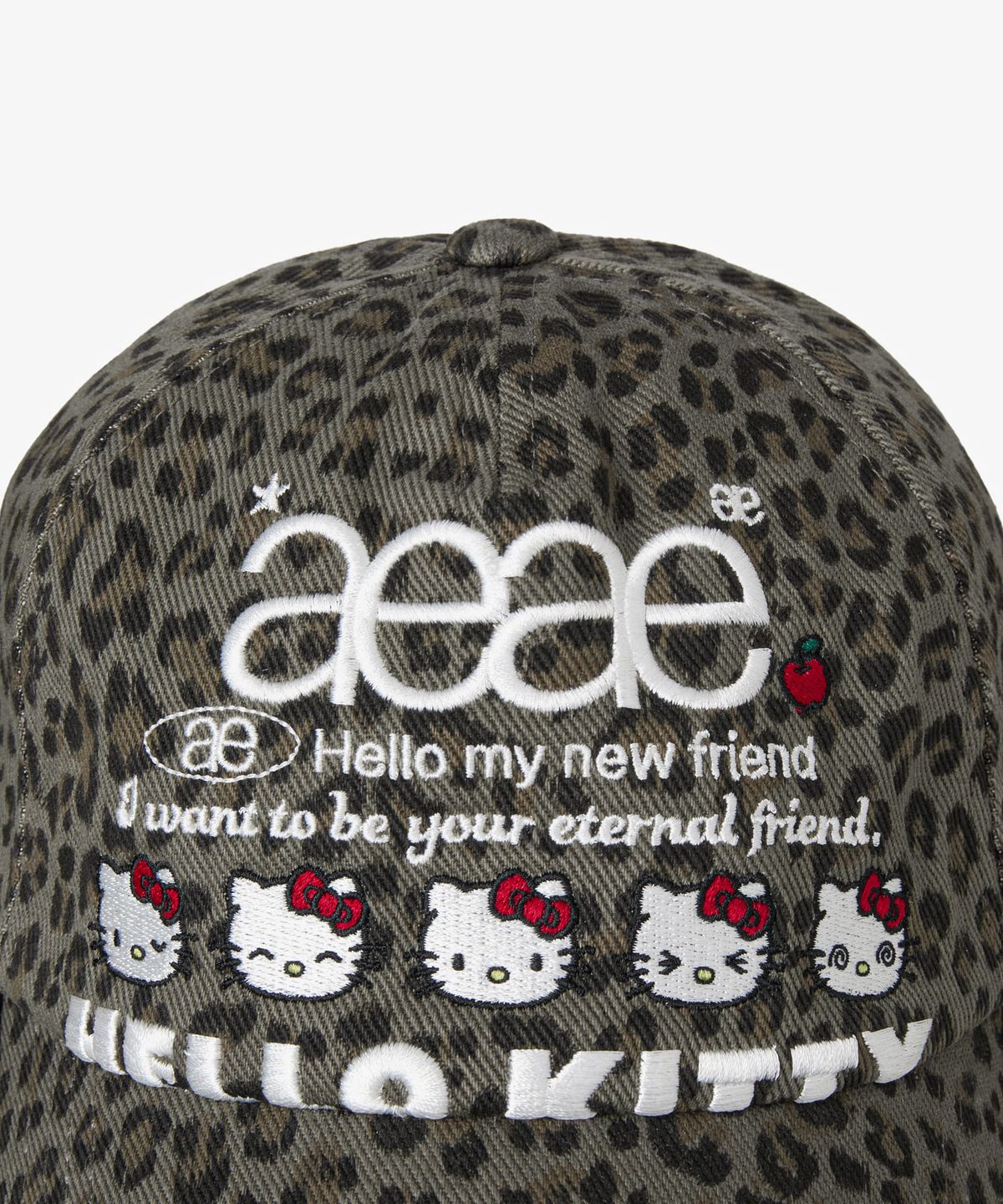 에이이에이이(AEAE) HELLO KITTY WEB LOGO 5 PANNEL CAP [LEOPARD KHAKI]