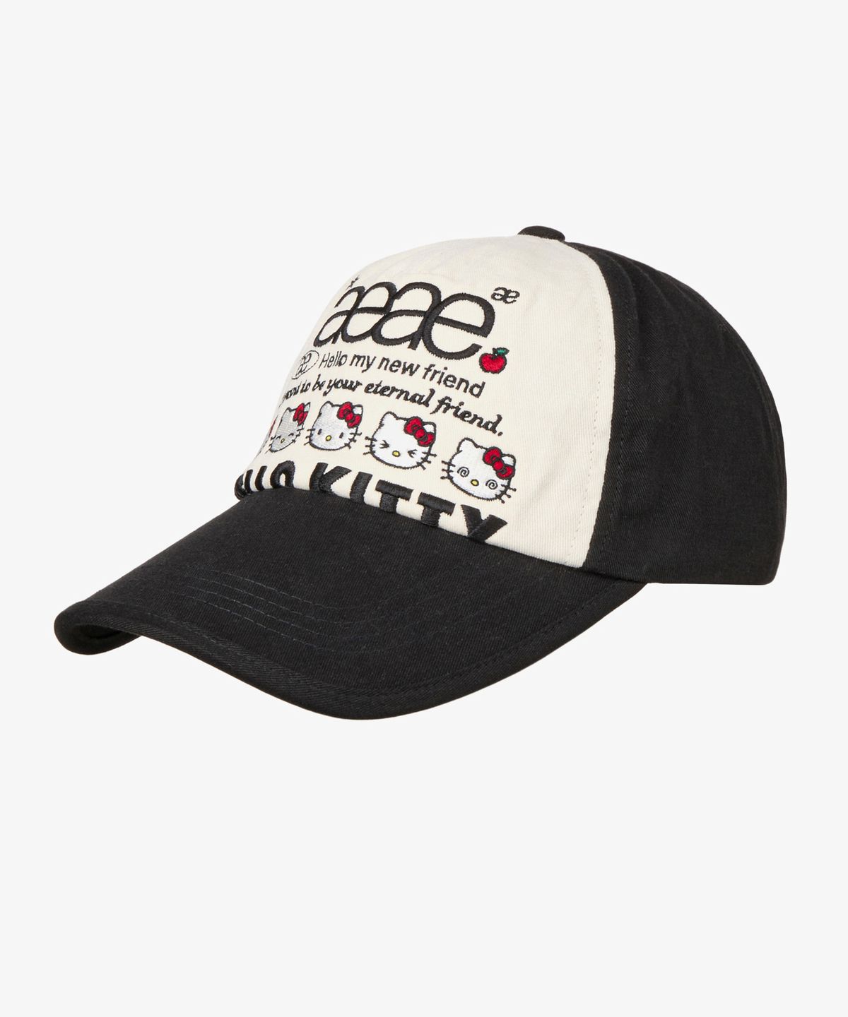에이이에이이(AEAE) HELLO KITTY WEB LOGO 5 PANNEL CAP [BLACK/WHITE]