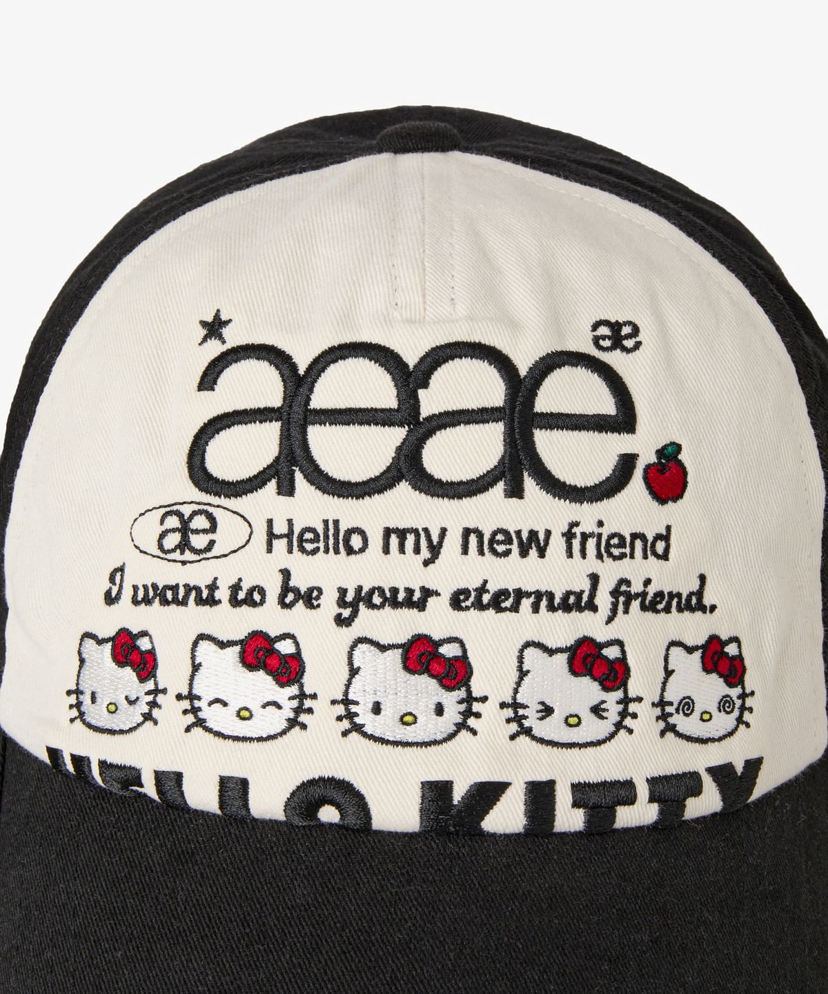 에이이에이이(AEAE) HELLO KITTY WEB LOGO 5 PANNEL CAP [BLACK/WHITE]