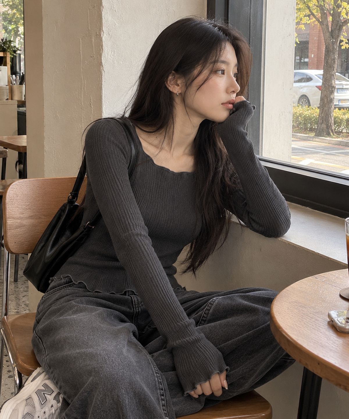 콜릿(KOLEAT) 데일리 플리츠 프리미엄 긴팔티 롱슬리브 [그레이] 6261