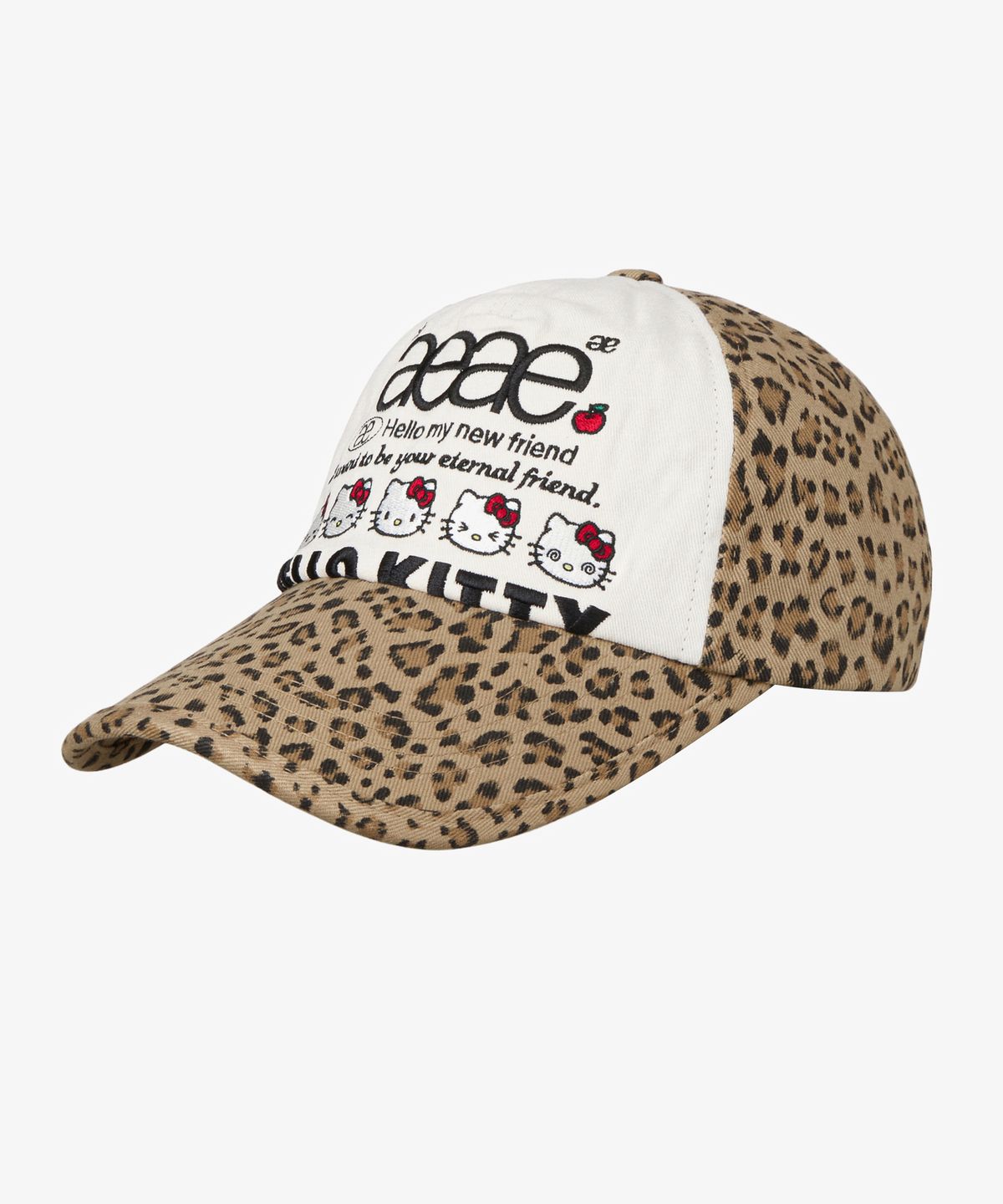 에이이에이이(AEAE) HELLO KITTY WEB LOGO 5 PANNEL CAP [LEOPARD MUSTARD]