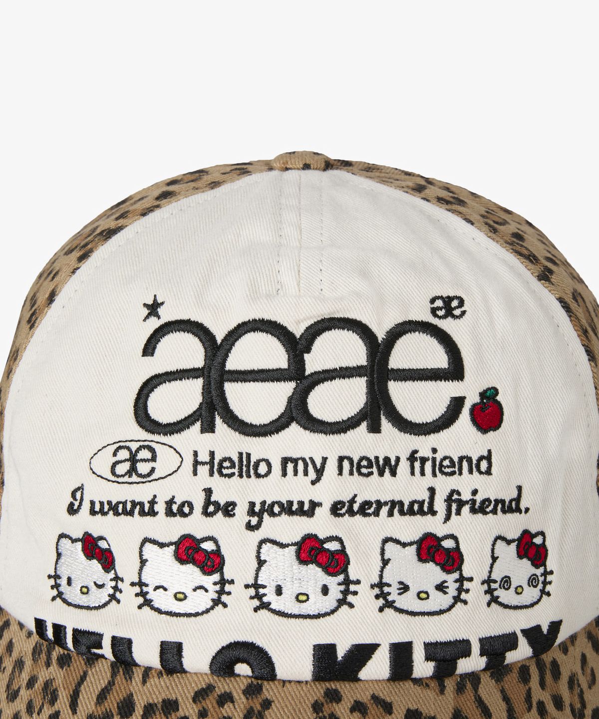 에이이에이이(AEAE) HELLO KITTY WEB LOGO 5 PANNEL CAP [LEOPARD MUSTARD]